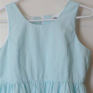 Chaps Girls Summer Dress Size 16 Blue White Stripes Sleeveless Button Down Back